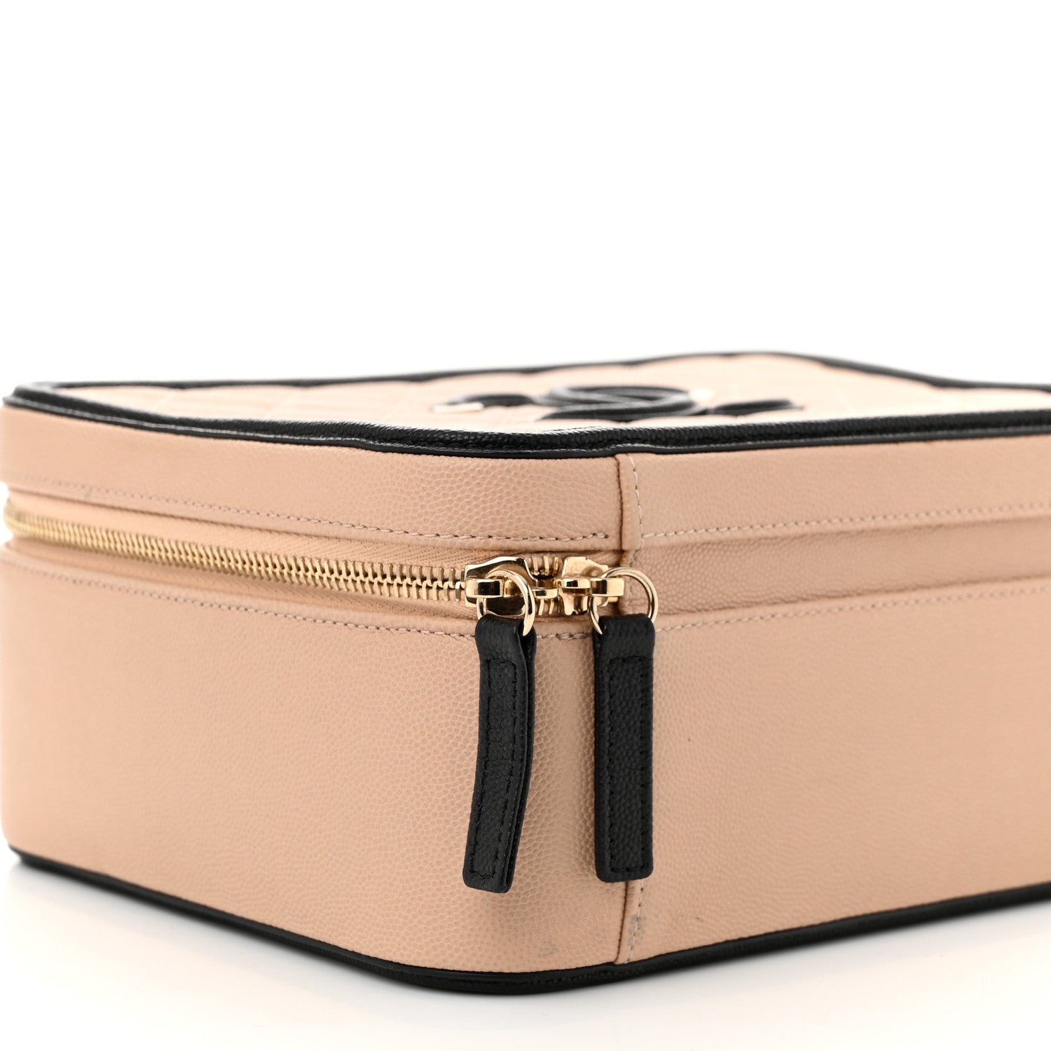 Caviar Quilted Medium CC Filigree Vanity Case Beige Black