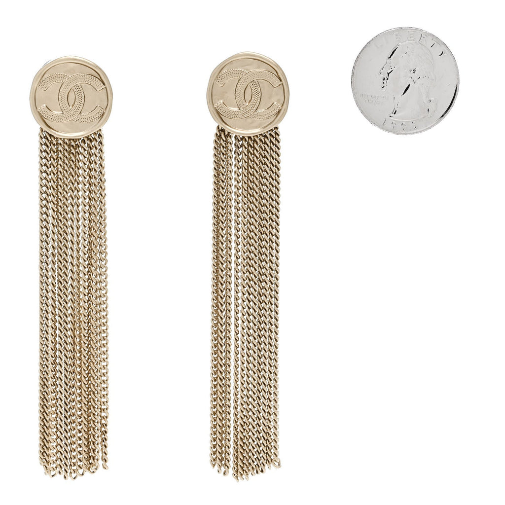 Metal CC Multi Strand Chain Drop Earrings Gold
