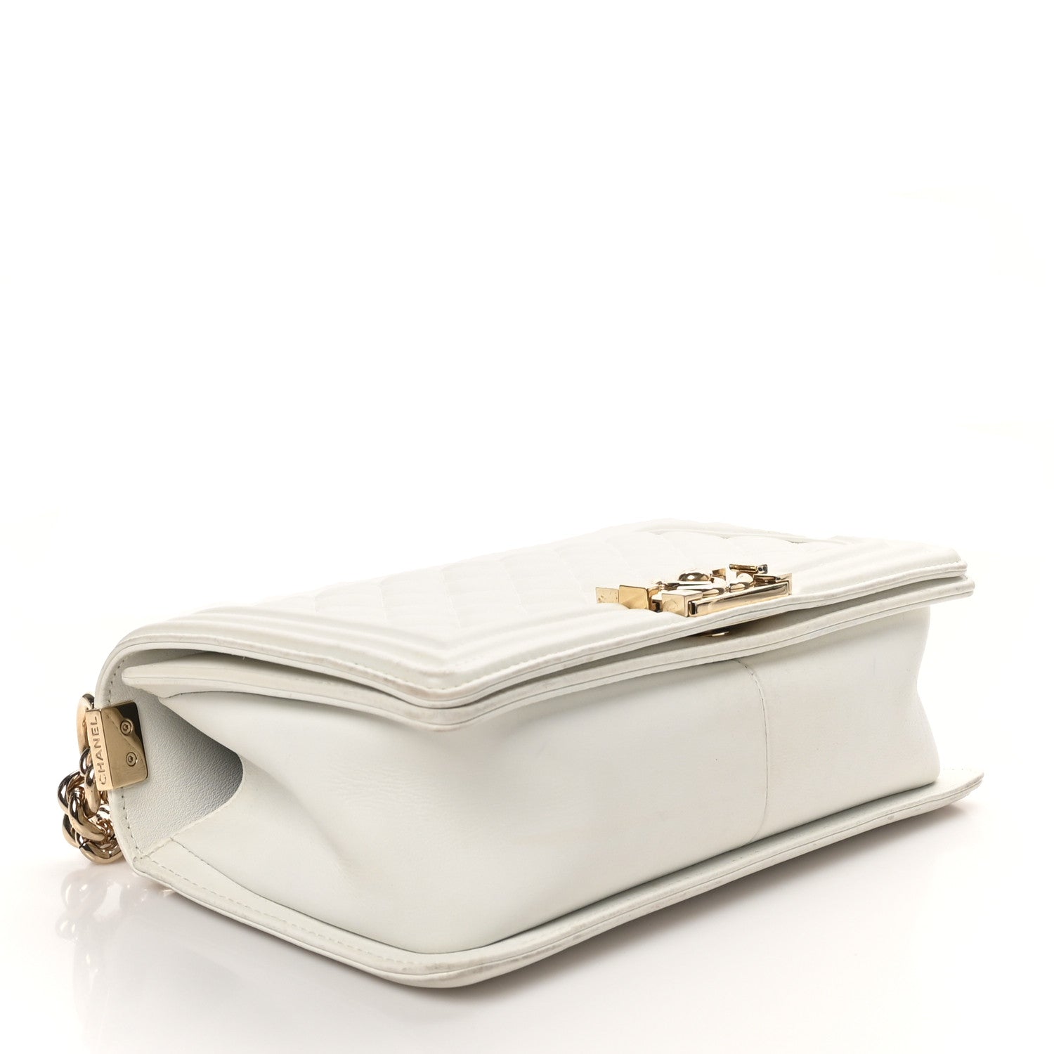 Lambskin Quilted Medium Boy Flap White