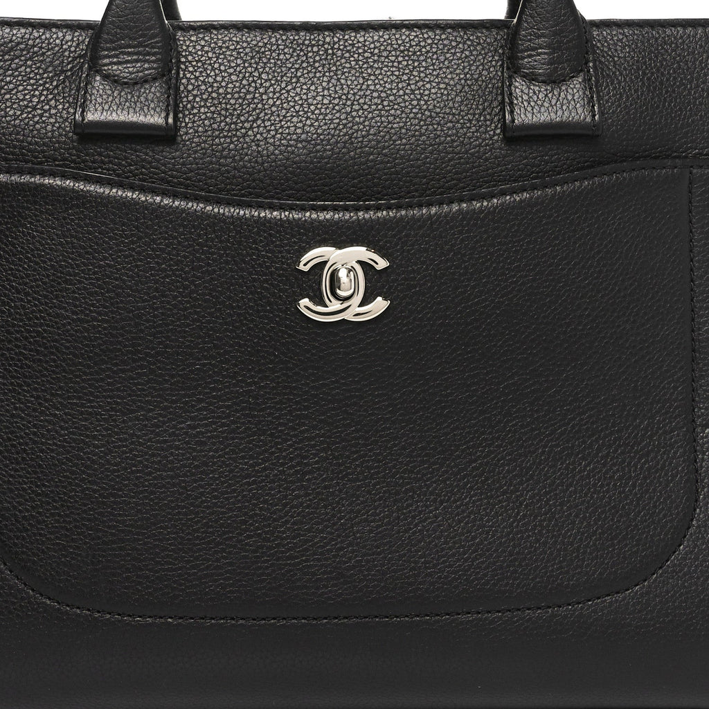 Grained Calfskin Medium Neo Executive Shopper Tote Black