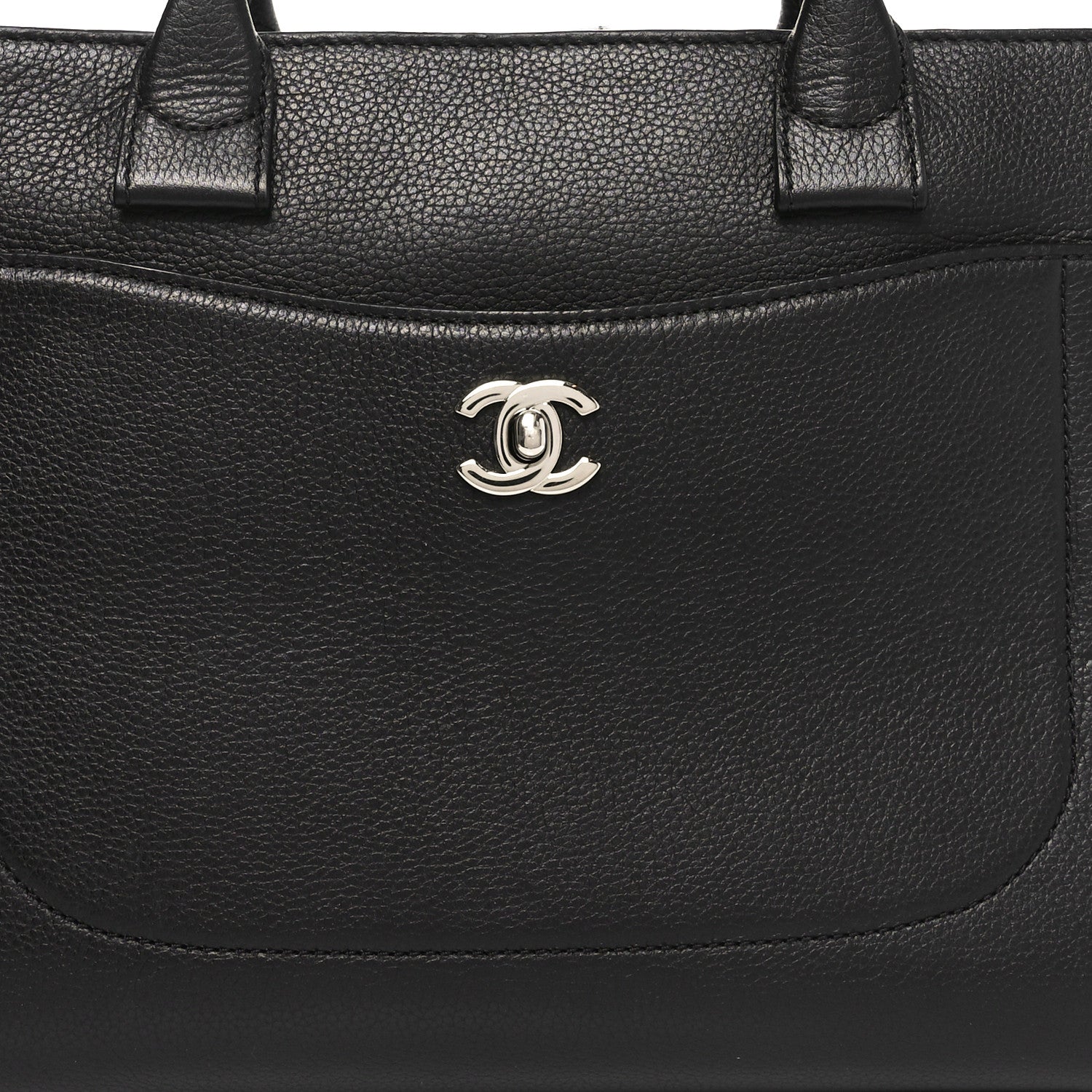 Grained Calfskin Medium Neo Executive Shopper Tote Black