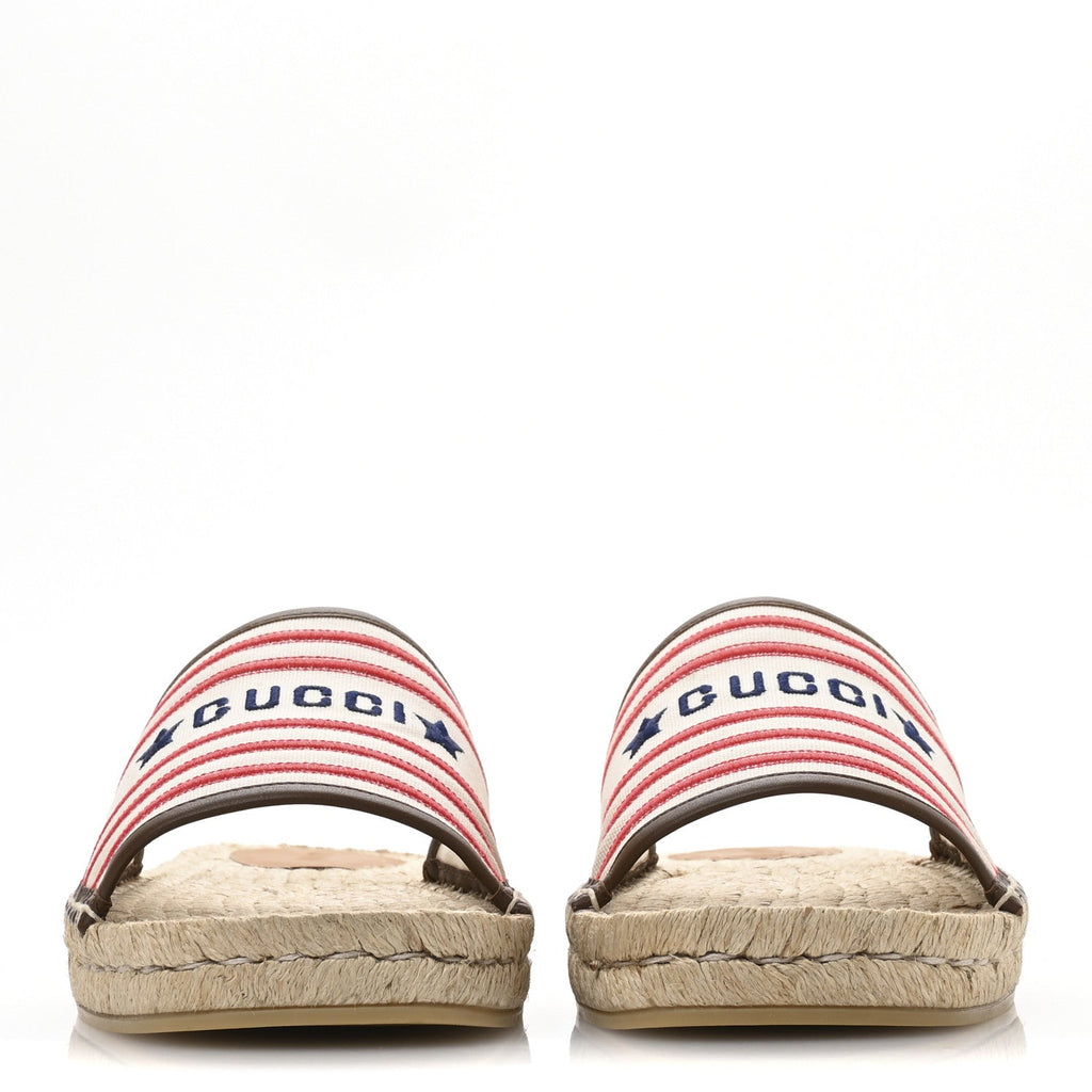 Canvas Miro Soft Calfskin Striped Mens Espadrille Flat Slide Sandals 10 Greggio Brown Sugar