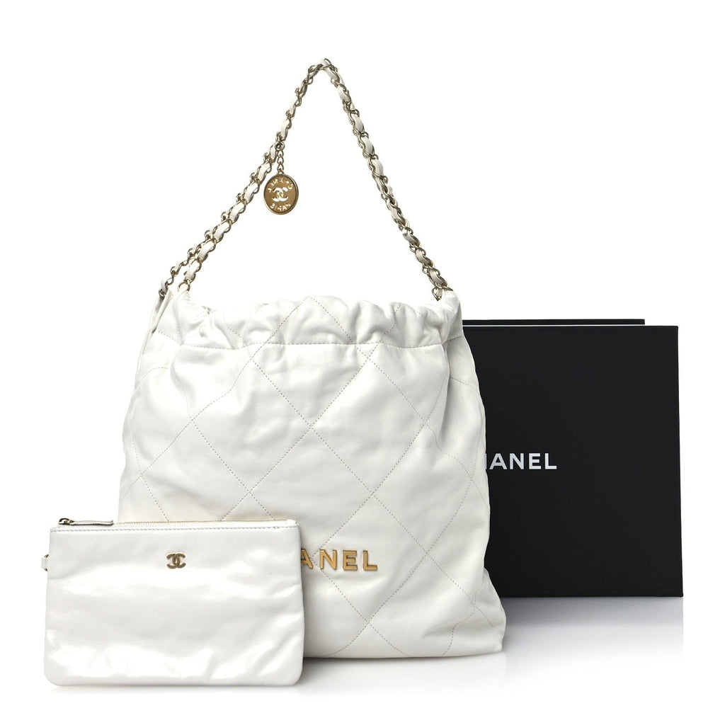 Shiny Calfskin Quilted Chanel 22 White