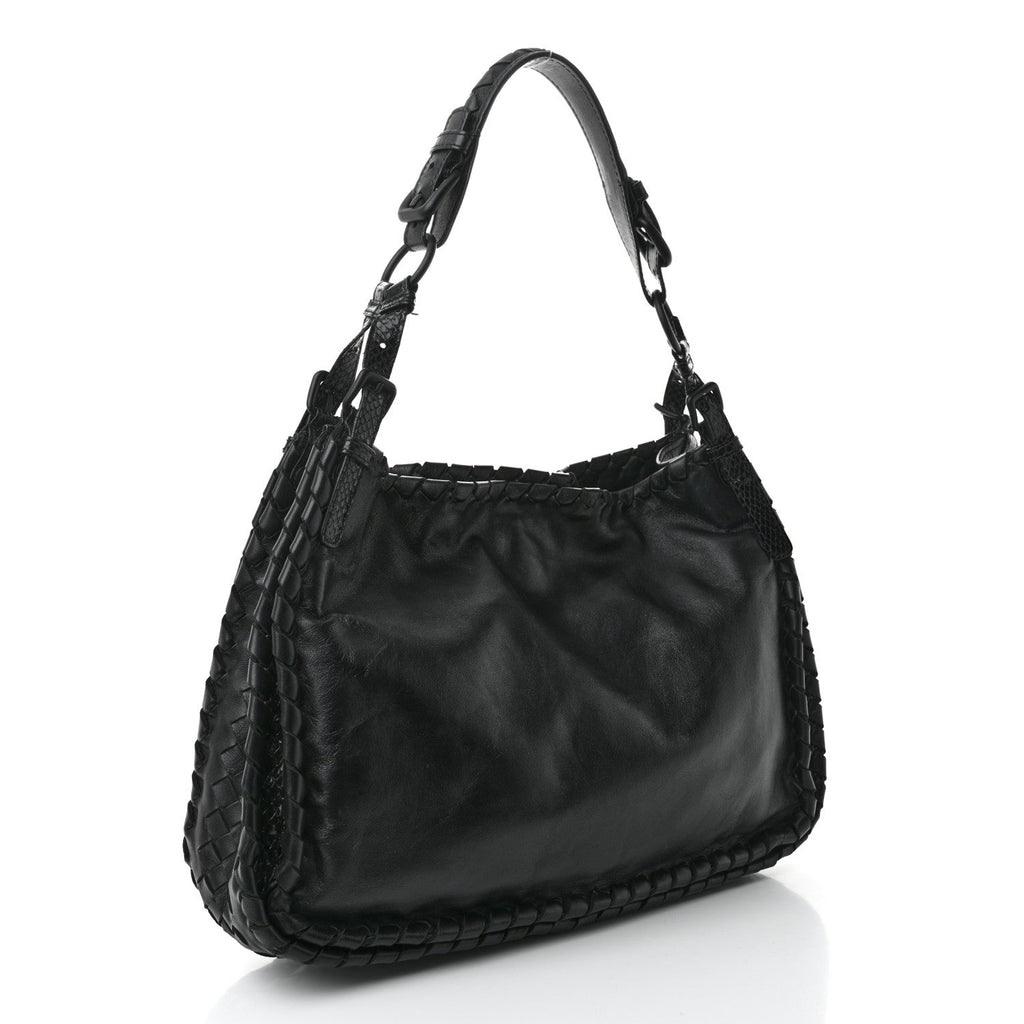 Nappa Intrecciato Snakeskin Hobo Black