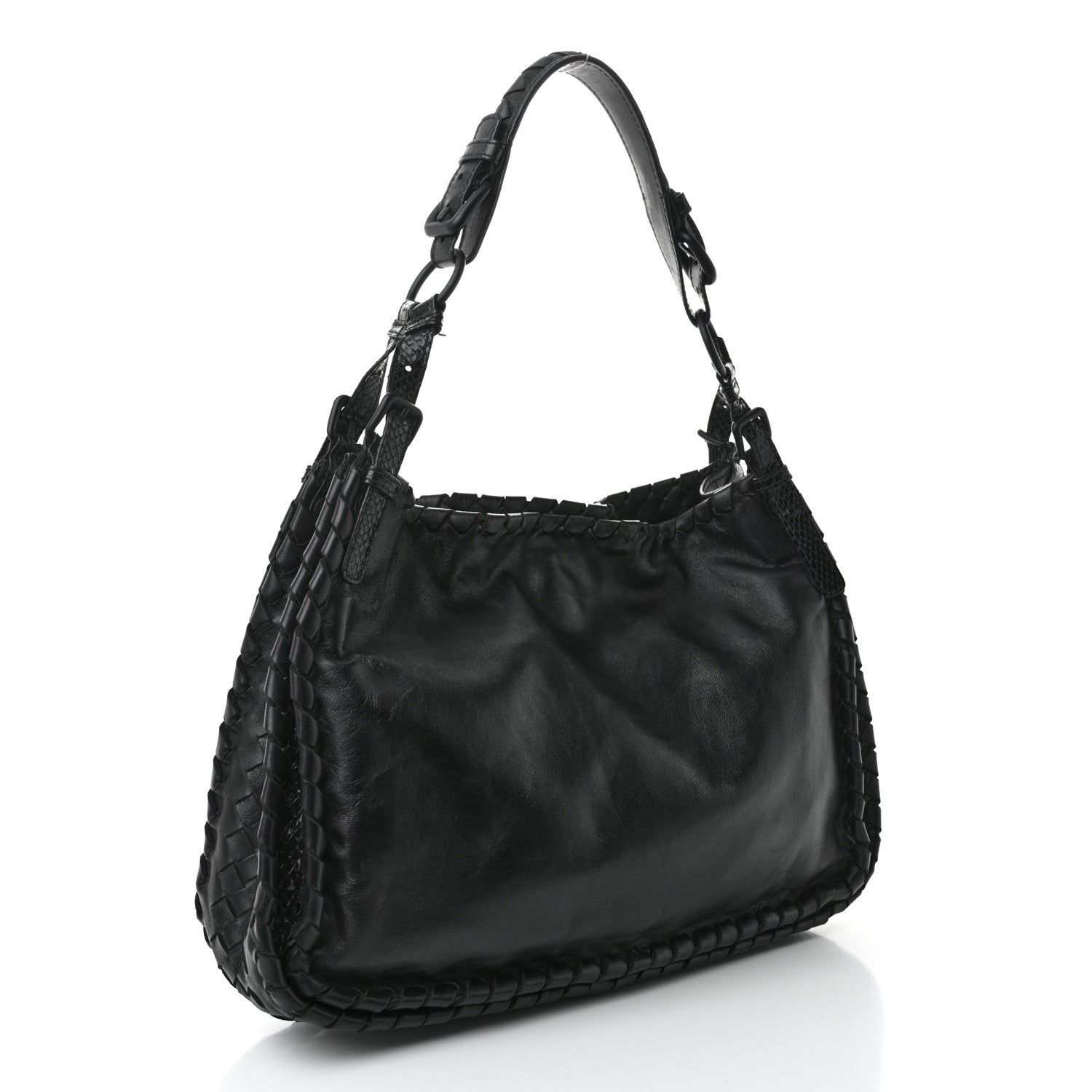 Nappa Intrecciato Snakeskin Hobo Black