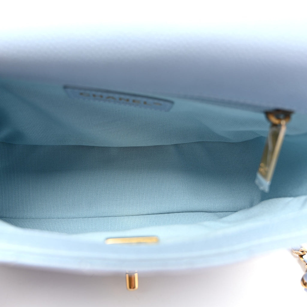Iridescent Caviar Quilted Mini My Perfect Flap Light Blue