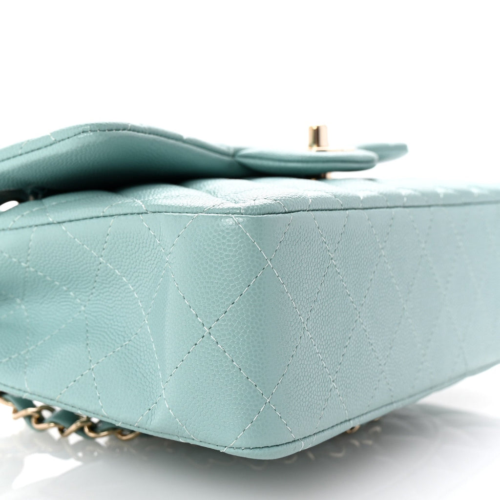 Caviar Quilted Small Double Flap Light Blue