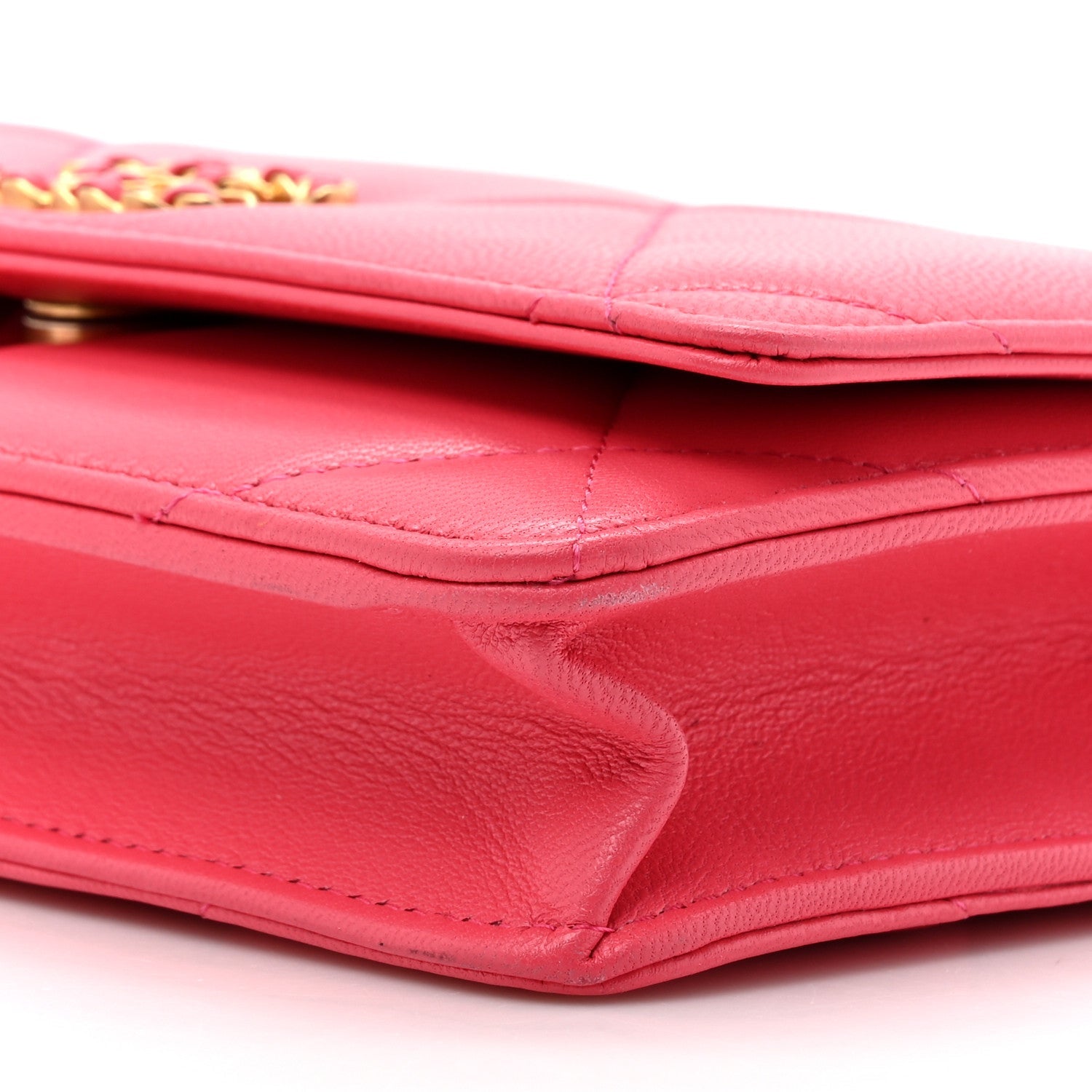 Lambskin Quilted Chanel 19 Wallet On Chain WOC Dark Pink
