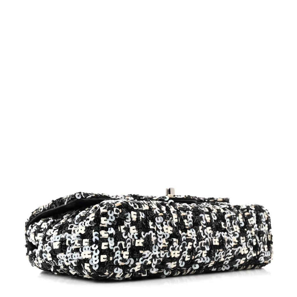 Sequin Lambskin Mini Flap Silver Black