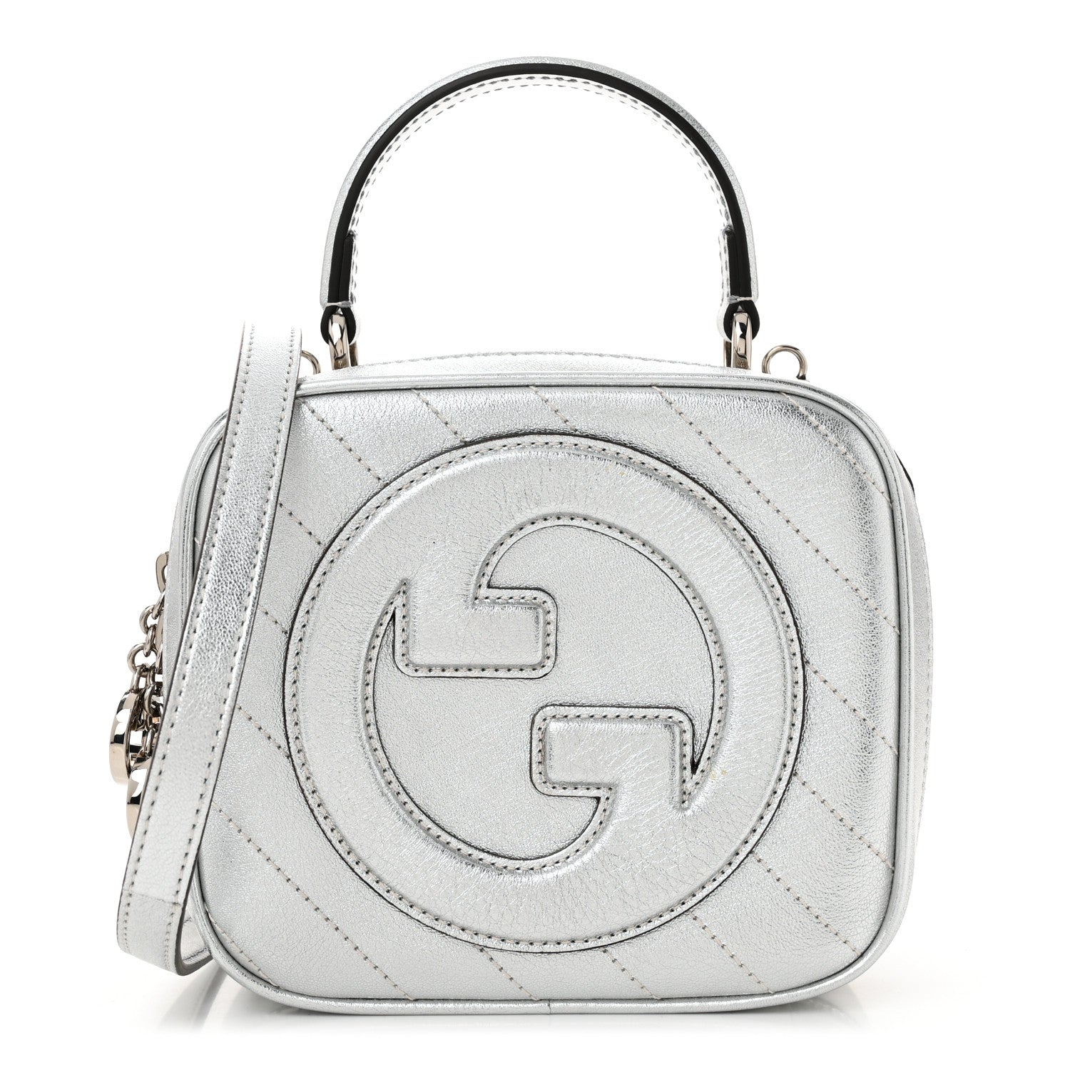 Metallic Sakai Be Green Calfskin Diagonal Stitched Blondie Top Handle Bag Silver