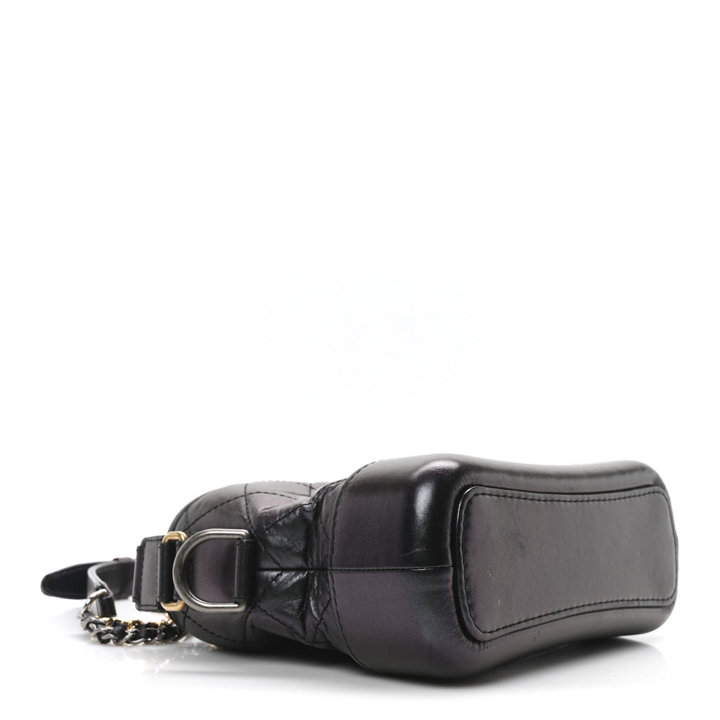 Iridescent Aged Calfskin Quilted Small Gabrielle Hobo Black