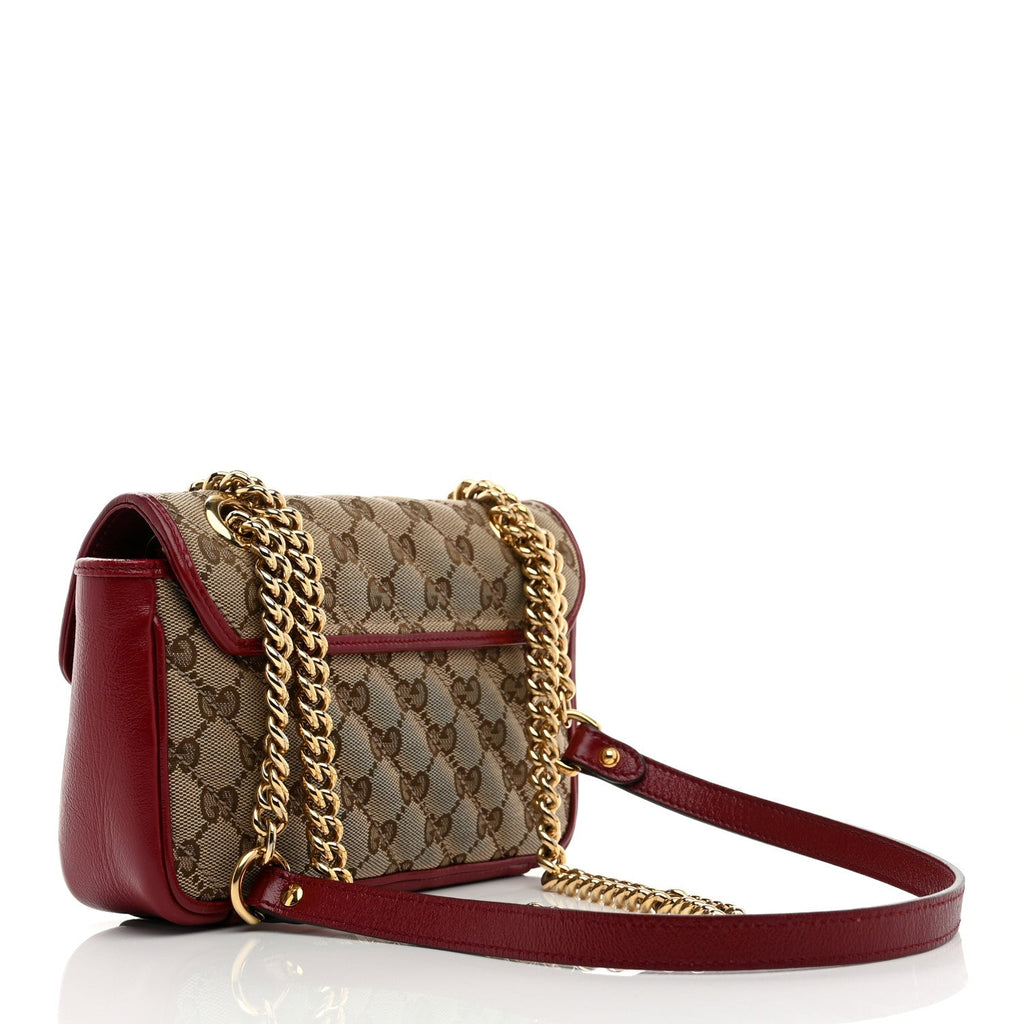 Monogram Azalea Calfskin Matelasse Diagonal Mini GG Marmont Shoulder Bag Beige Ebony New Cherry Red
