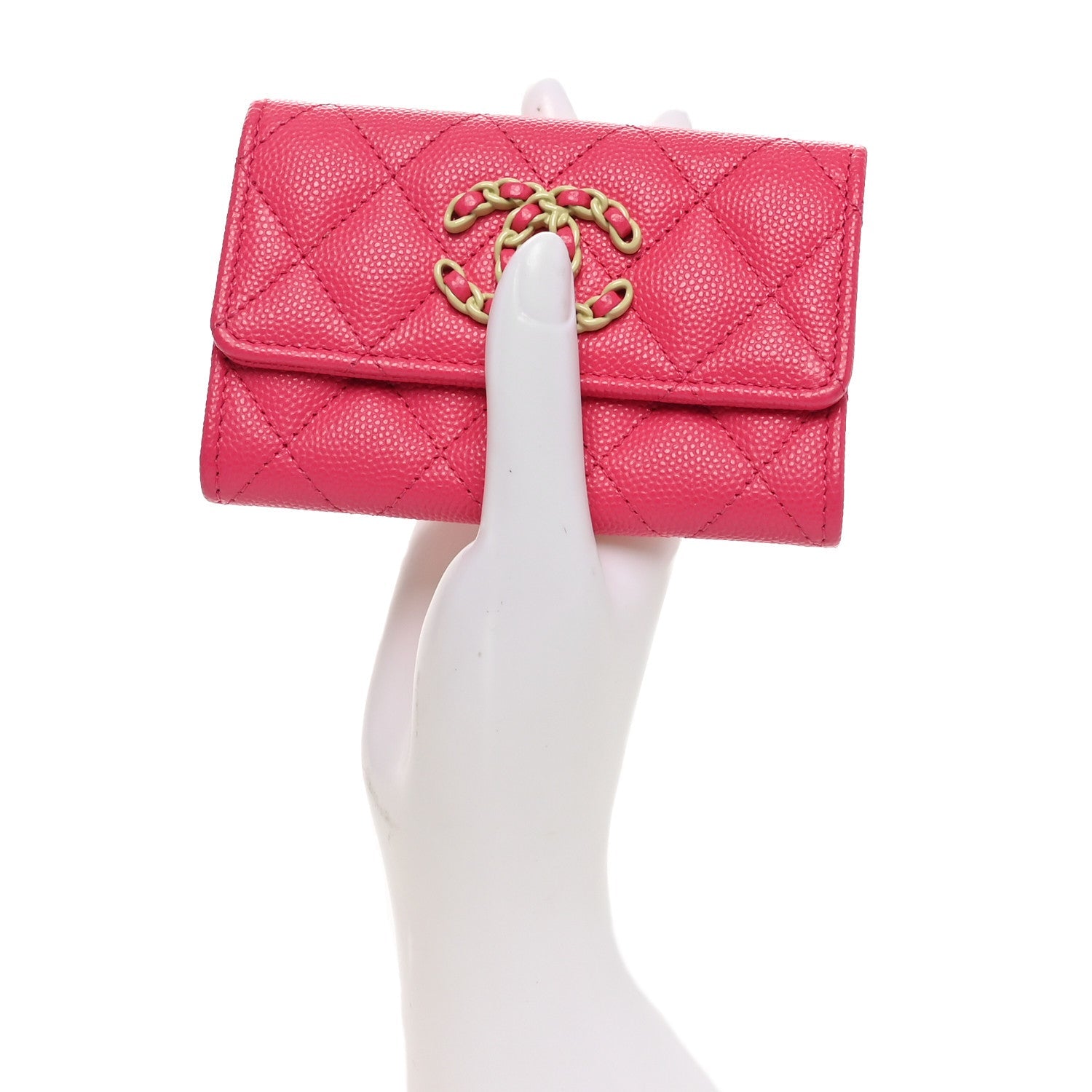 Caviar Quilted Chain CC Flap  Holder Dark Pink