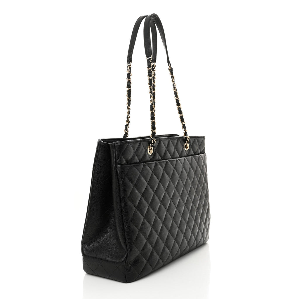 Caviar Quilted Large Shopping Tote Black