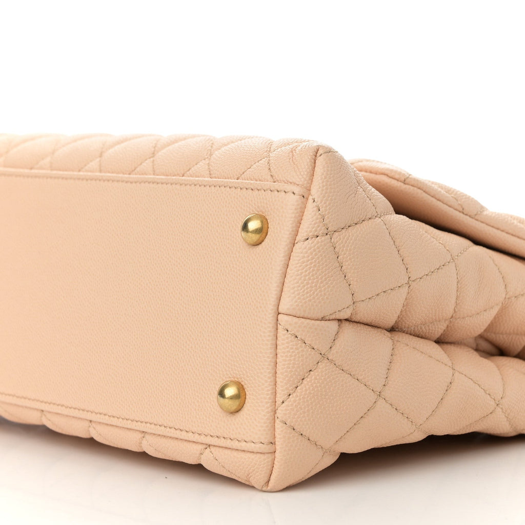 Caviar Quilted Small Coco Handle Flap Beige