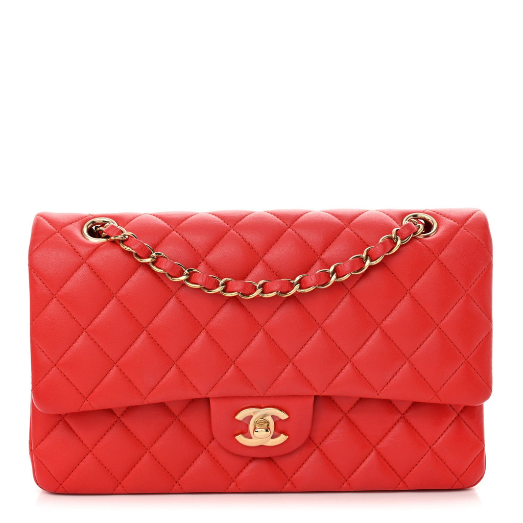 Lambskin Quilted Medium Double Flap Red