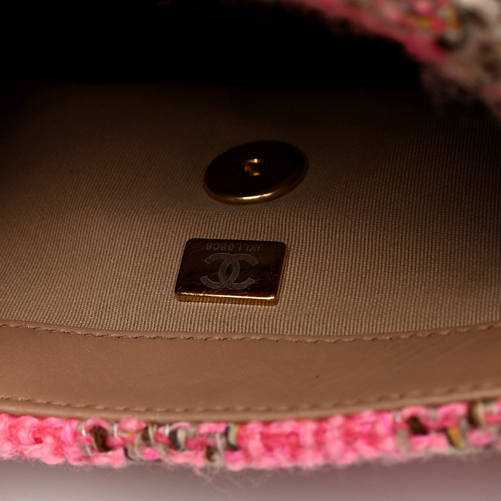 Wool Tweed Quilted Small Elegant Chain Flap Pink Brown