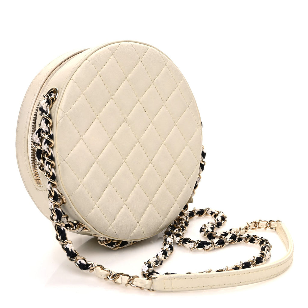 Lambskin Coco Lifesaver Round Bag Black White