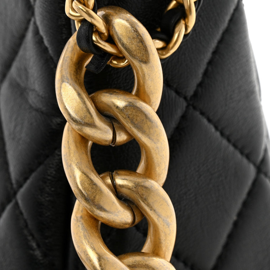 Lambskin Quilted Multi Chain Hobo Black