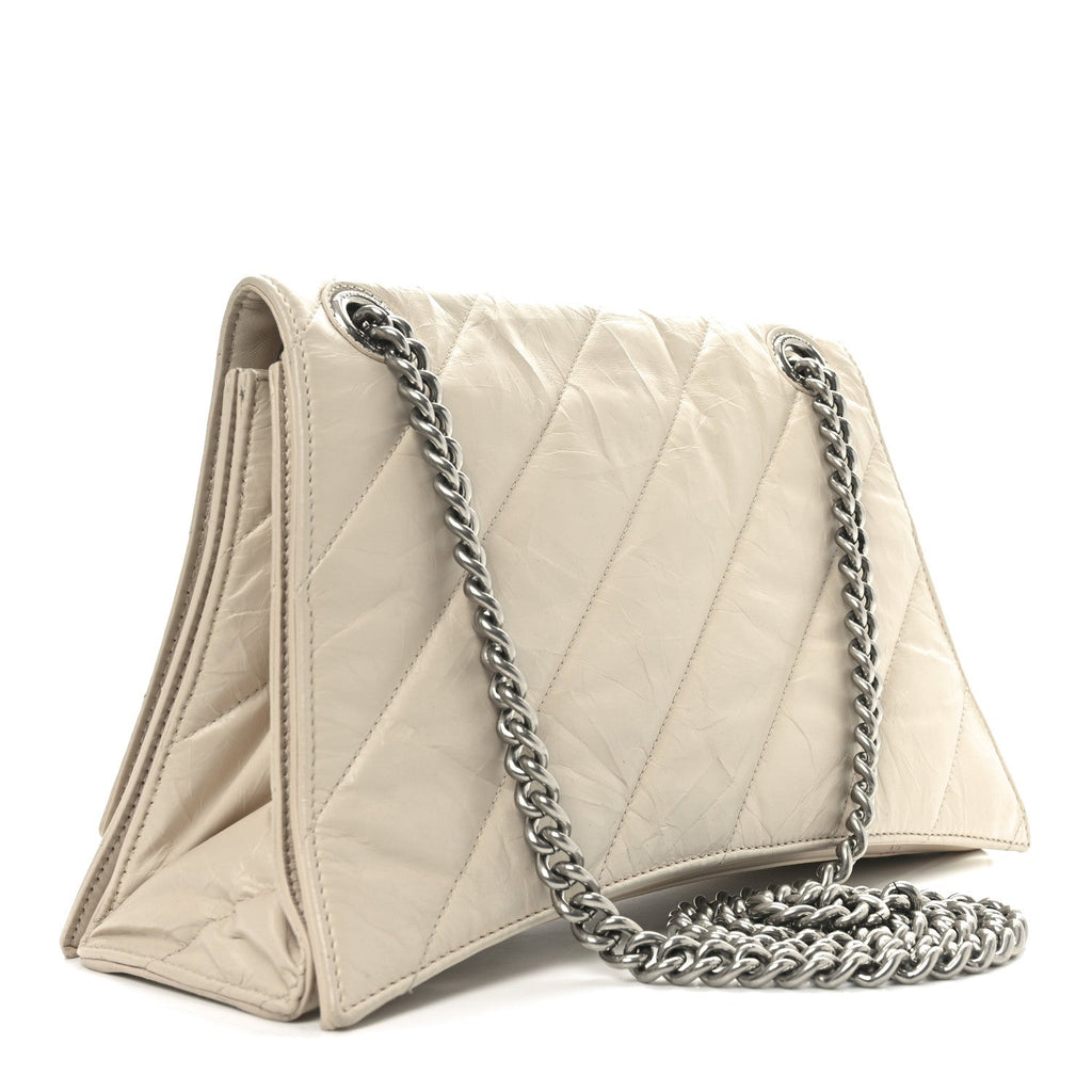 Crushed Calfskin Quilted Medium Crush Chain Bag Nude