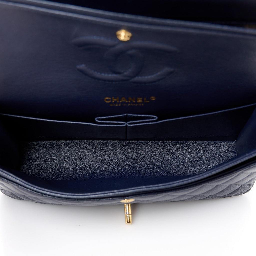 Caviar Quilted Medium Double Flap Navy