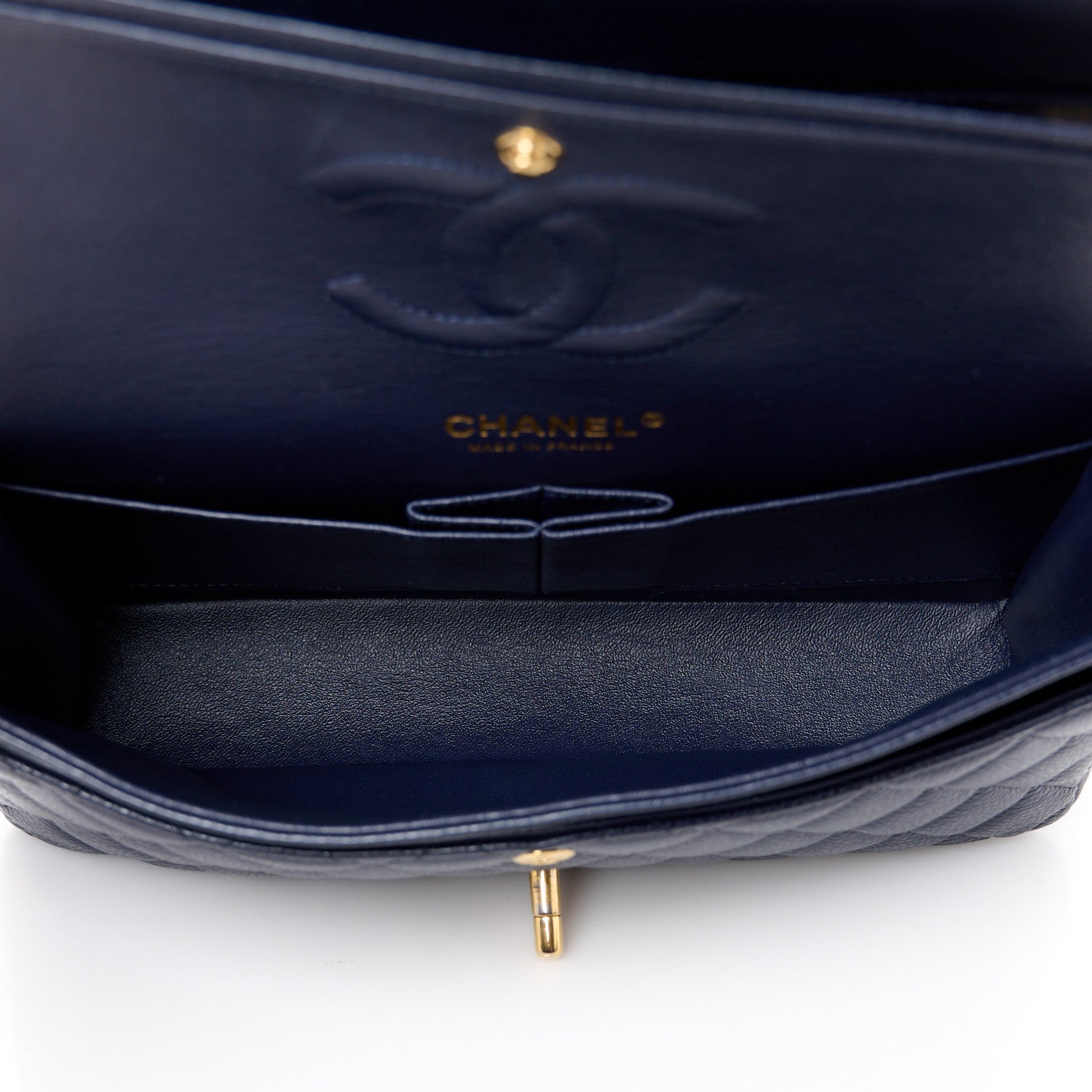 Caviar Quilted Medium Double Flap Navy