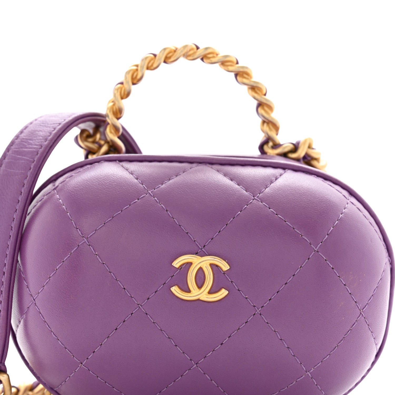 Lambskin Quilted CC Bubble Vanity Case With Chain Purple