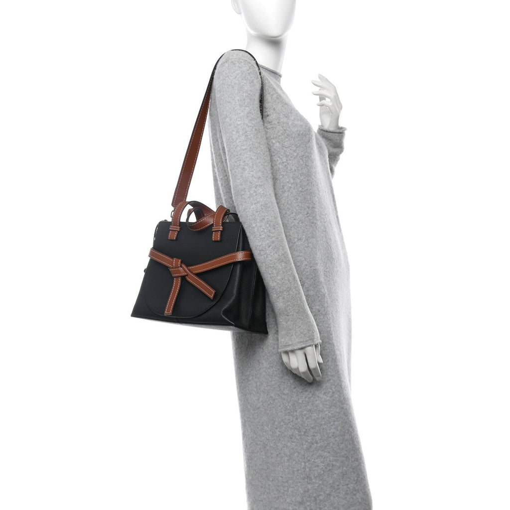 Calfskin Small Gate Tote Pecan Black