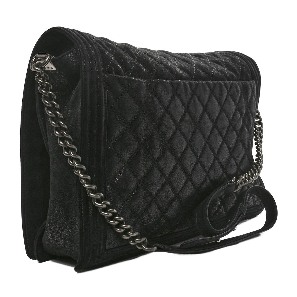 Iridescent Calfskin Quilted XL Gentle Boy Flap Black