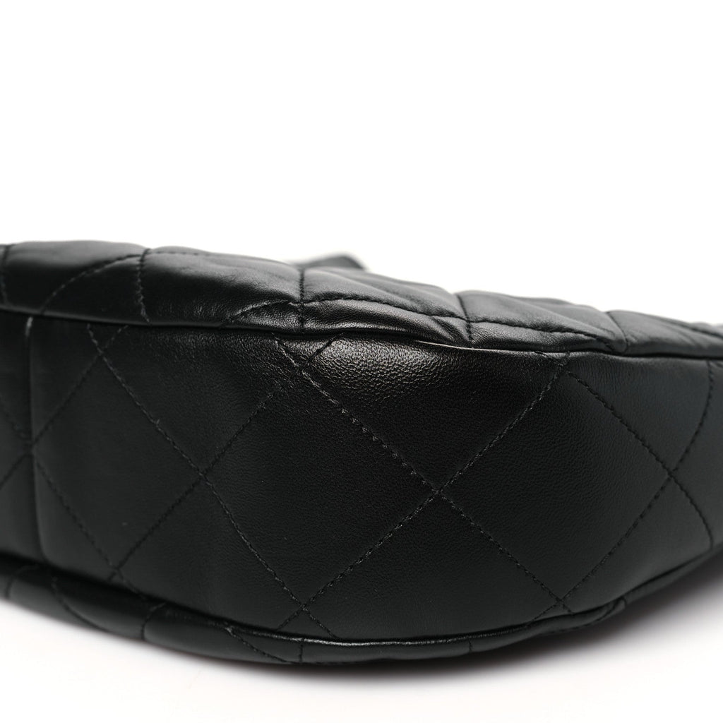 Lambskin Chain Rows Quilted Chain Hobo Black