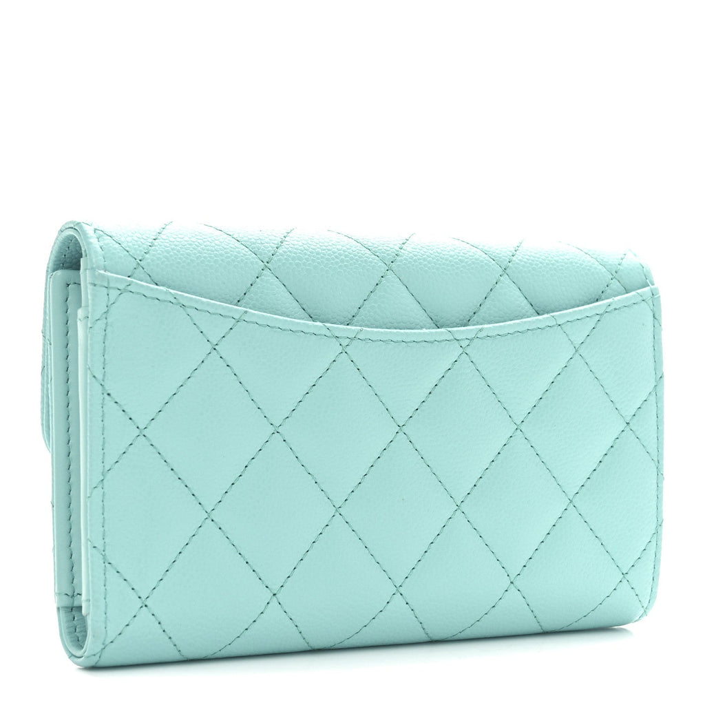 Caviar Quilted Medium Flap Wallet Light Blue