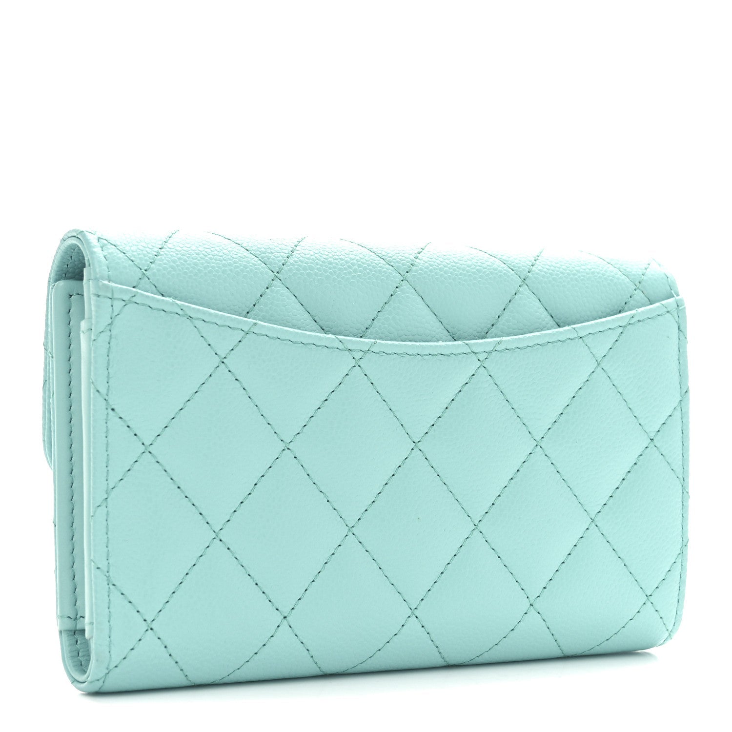 Caviar Quilted Medium Flap Wallet Light Blue