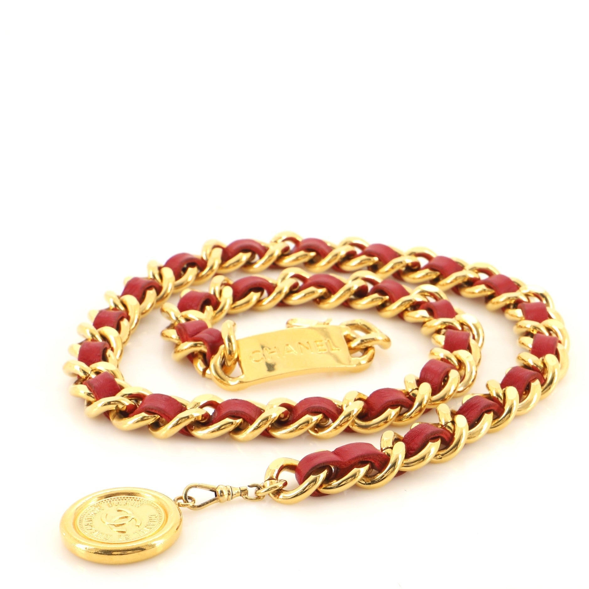 Vintage Medallion Chain Belt Metal and Leather 85