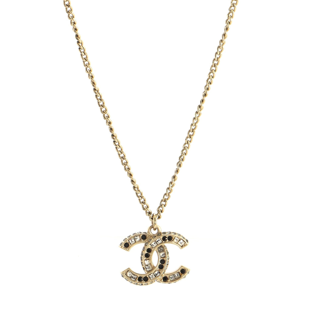 CC Long Pendant Necklace Crystal Embellished Metal