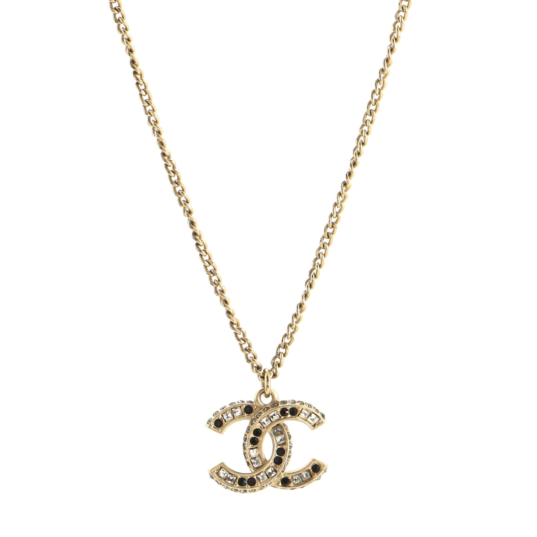 CC Long Pendant Necklace Crystal Embellished Metal
