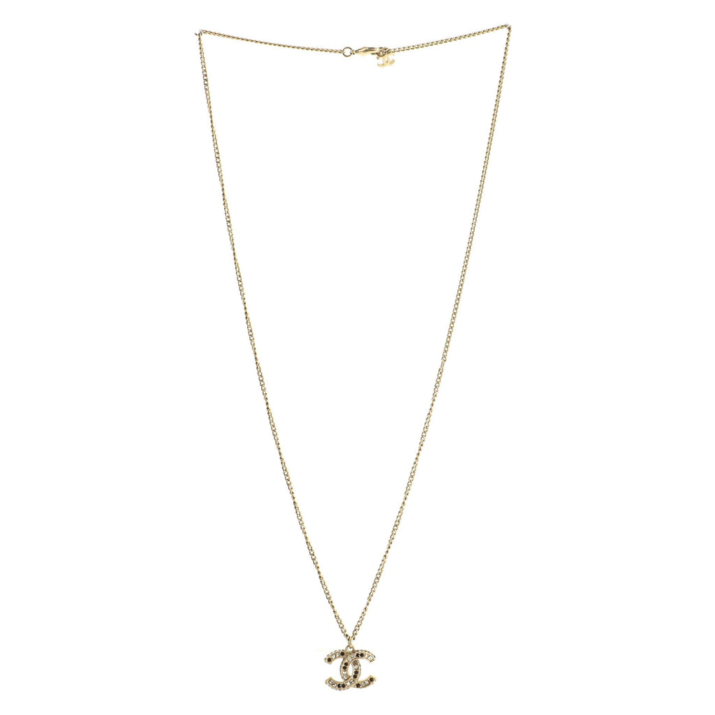CC Long Pendant Necklace Crystal Embellished Metal