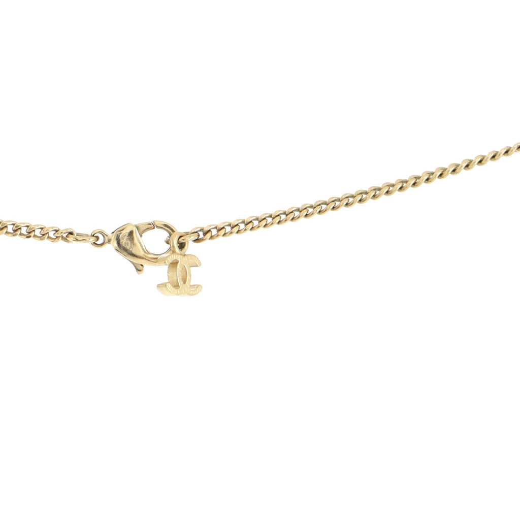 CC Long Pendant Necklace Crystal Embellished Metal