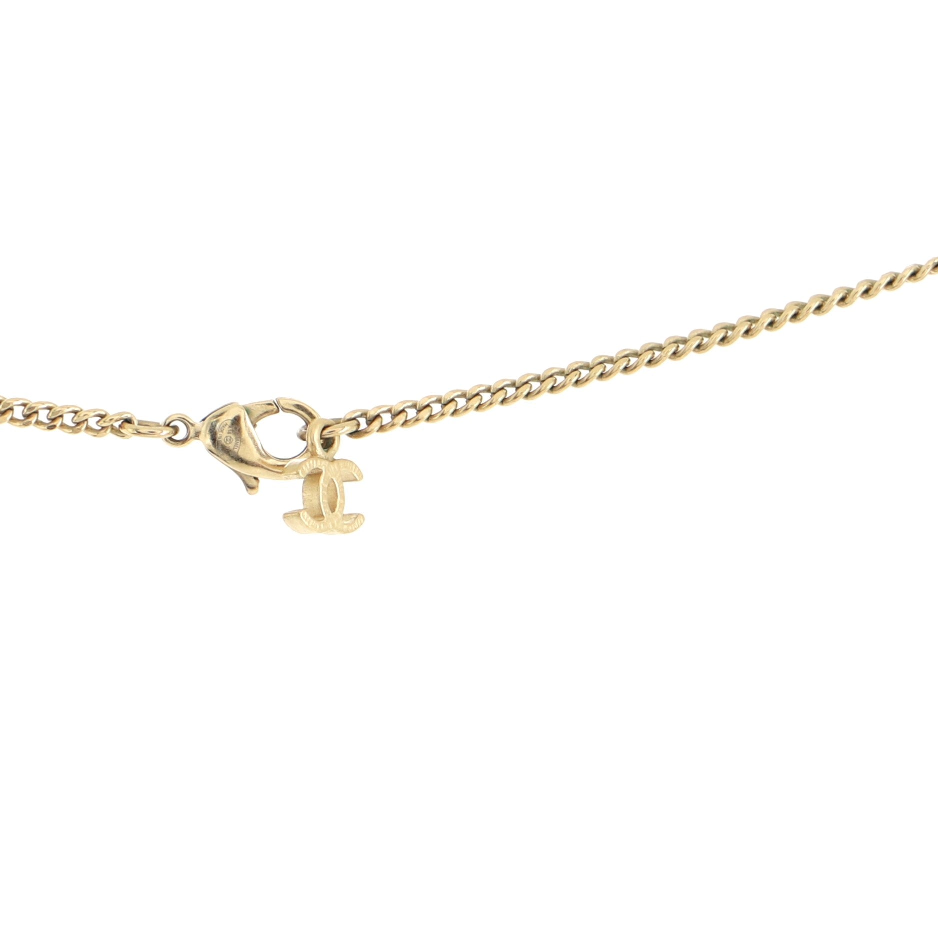 CC Long Pendant Necklace Crystal Embellished Metal