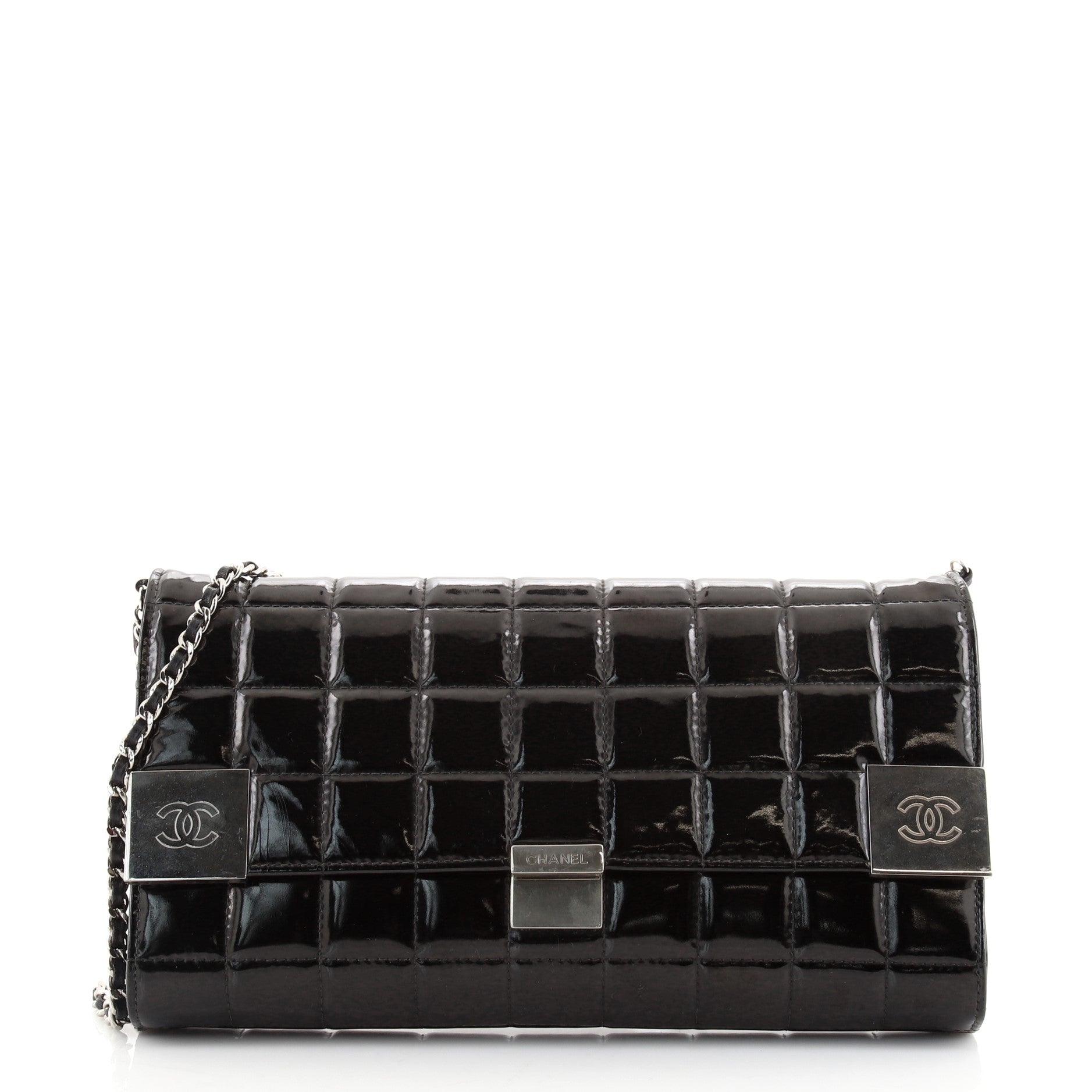 Chocolate Bar Chain Clutch Quilted Patent