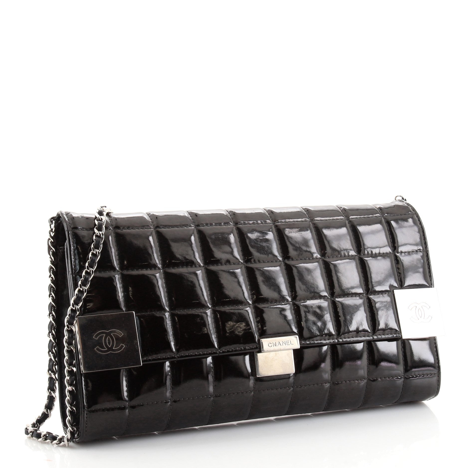 Chocolate Bar Chain Clutch Quilted Patent