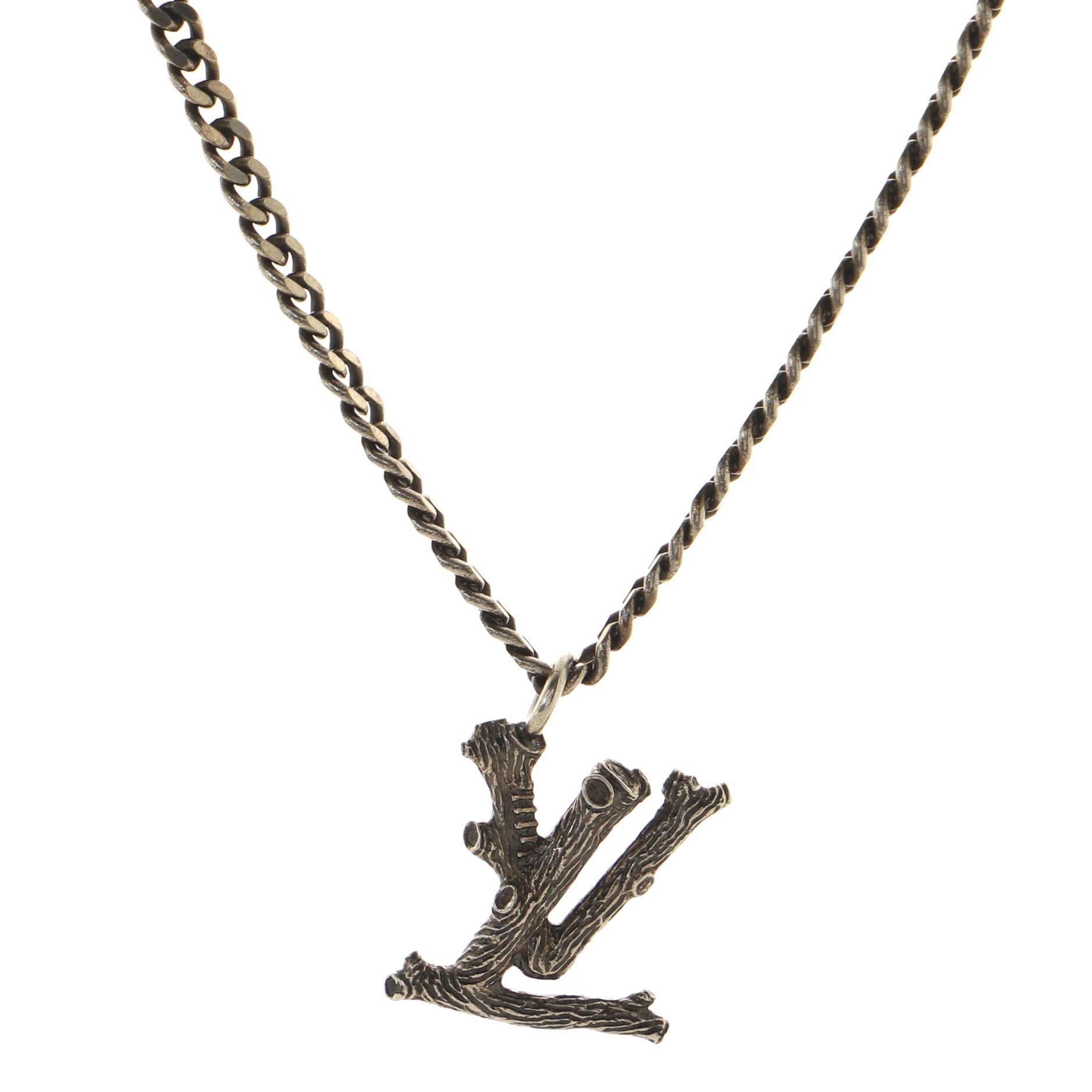 LV Wood Pendant Necklace Metal