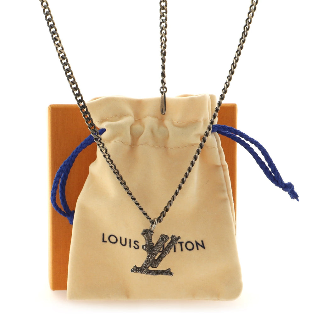 LV Wood Pendant Necklace Metal