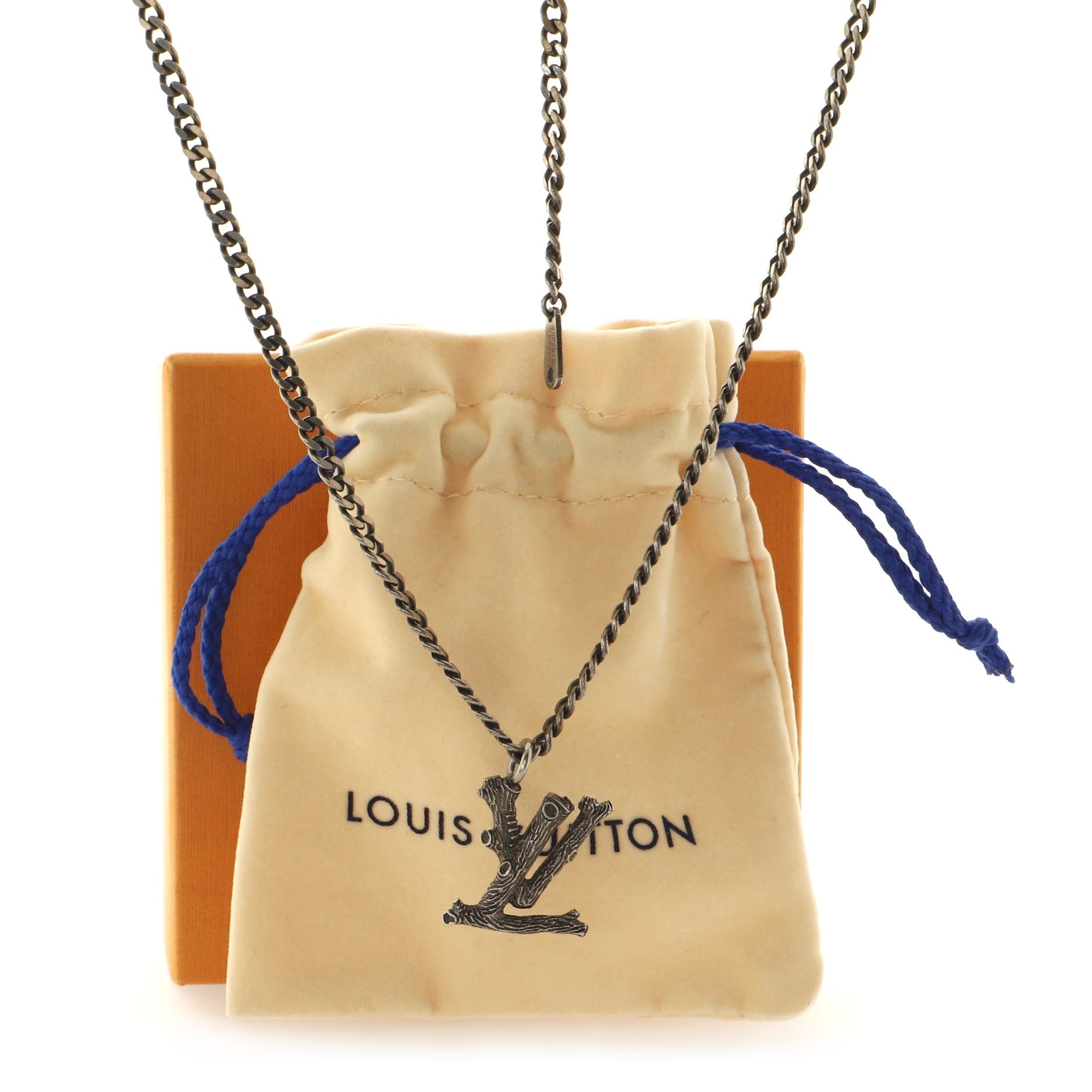 LV Wood Pendant Necklace Metal