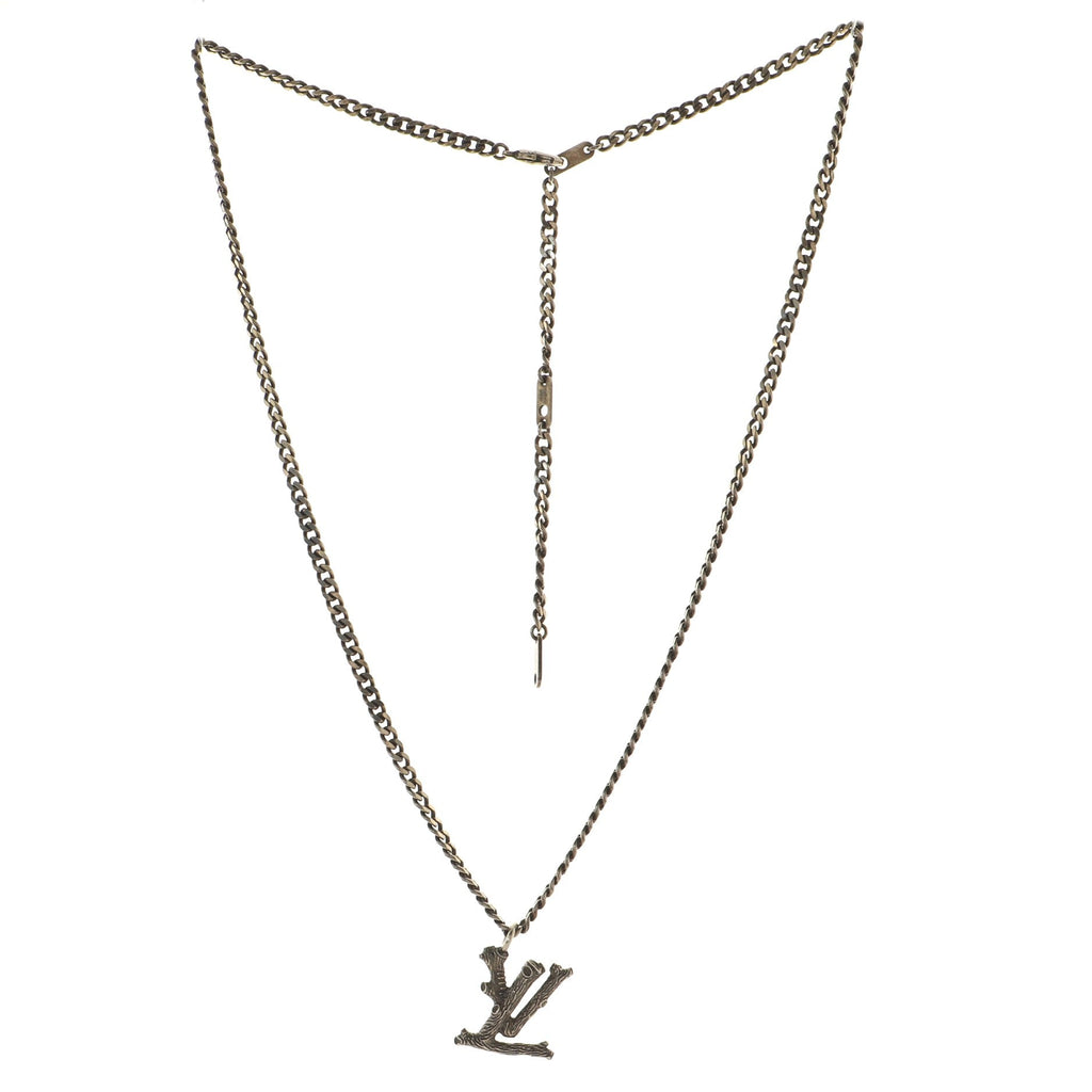 LV Wood Pendant Necklace Metal