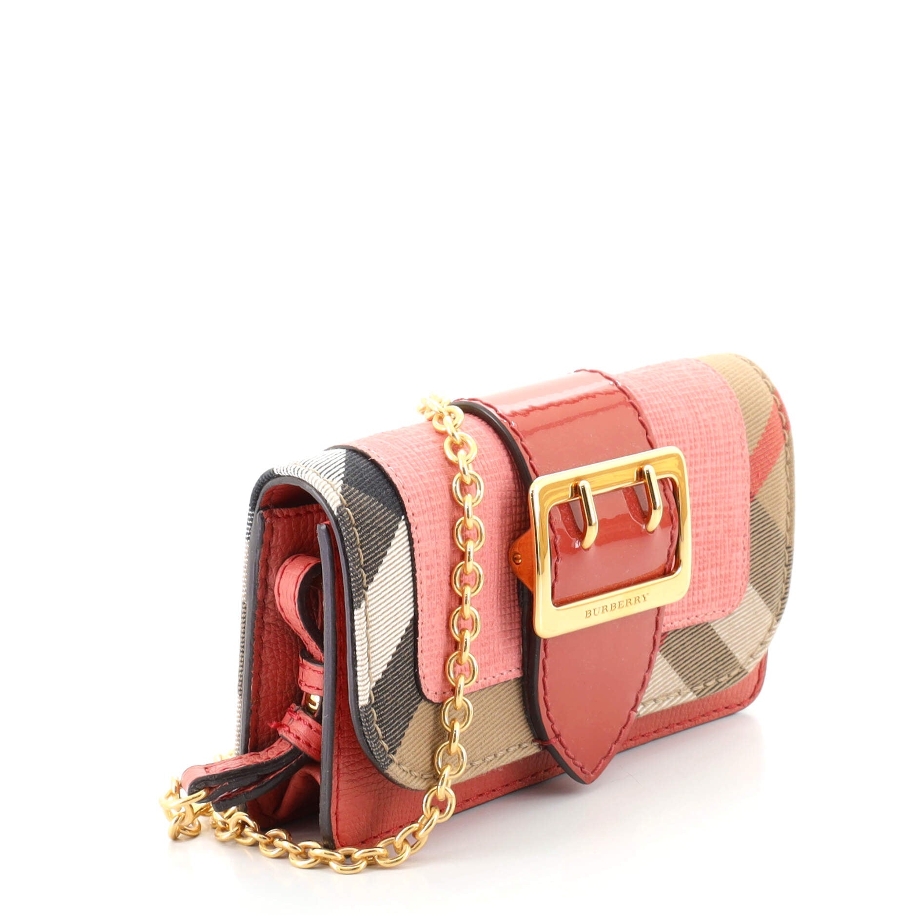 Buckle Chain Crossbody Bag House Check and Leather Mini
