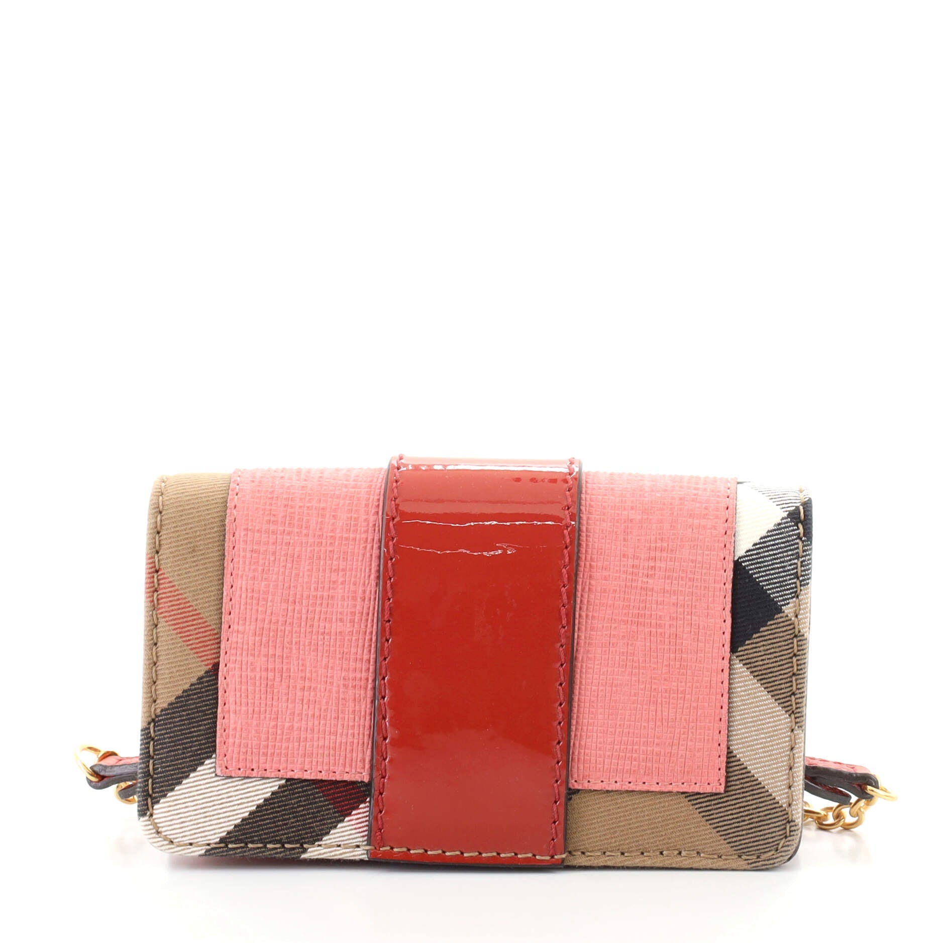 Buckle Chain Crossbody Bag House Check and Leather Mini