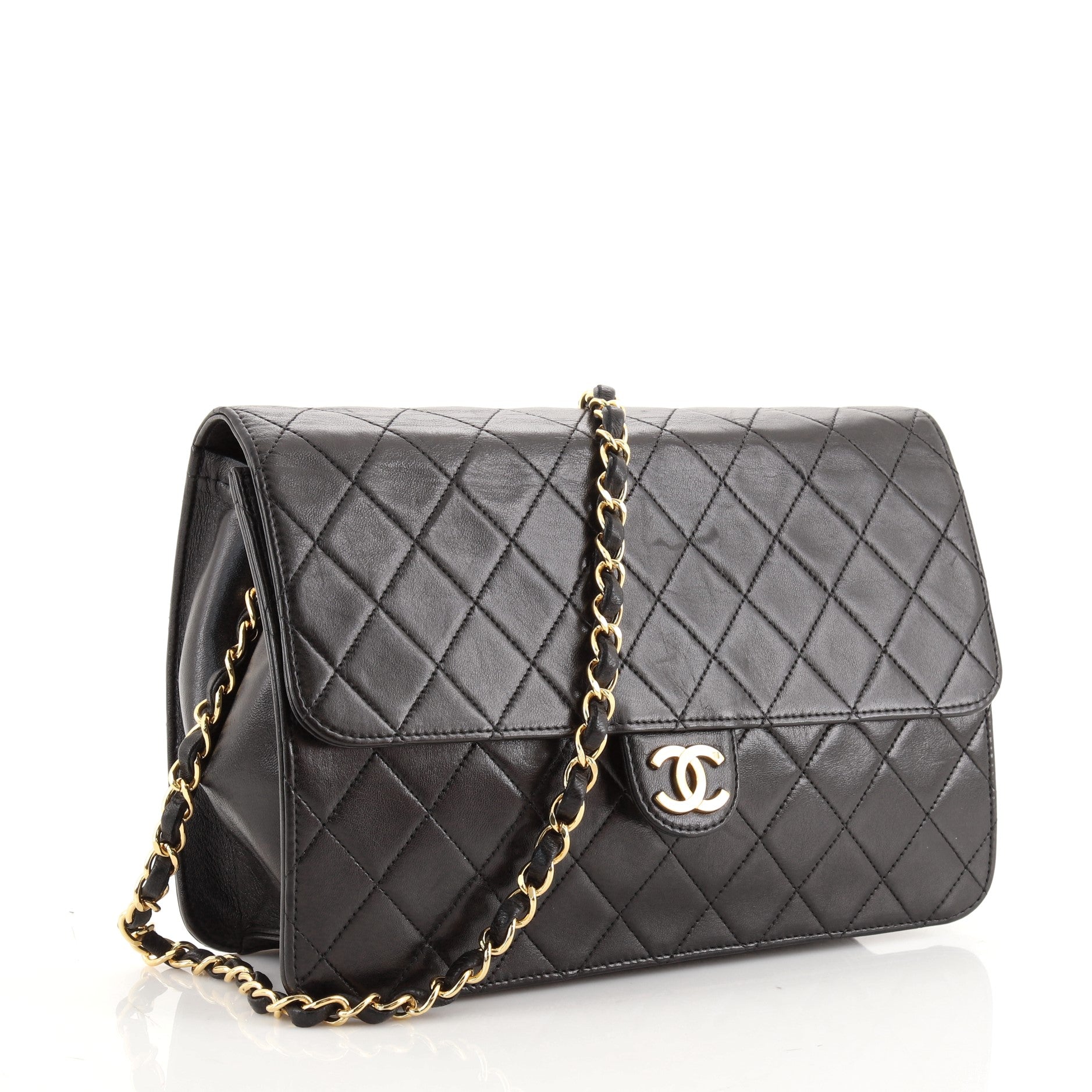 Vintage Clutch with Chain Quilted Leather Medium