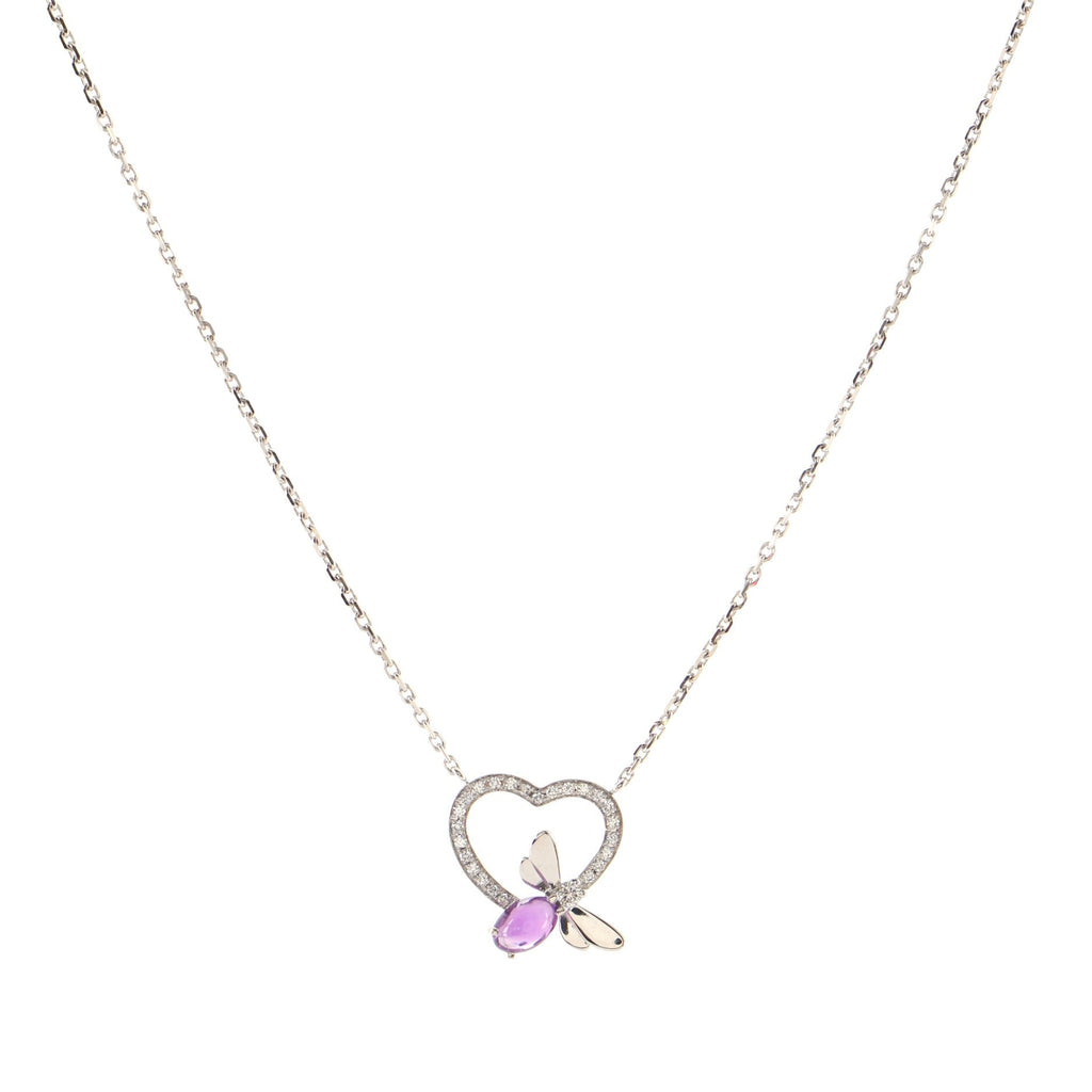 Attrape-Moi Heart Pendant Necklace 18K White Gold with Diamonds and Amethyst