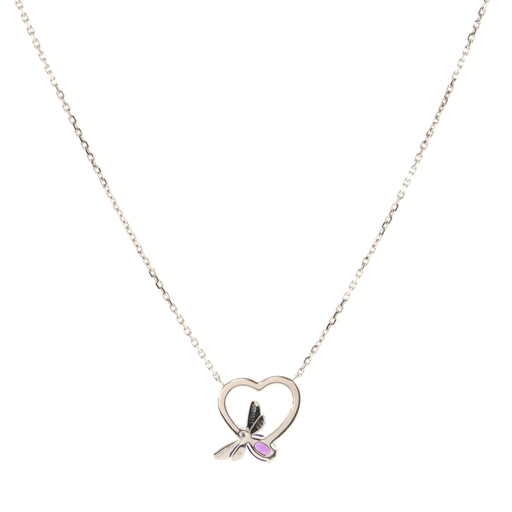 Attrape-Moi Heart Pendant Necklace 18K White Gold with Diamonds and Amethyst