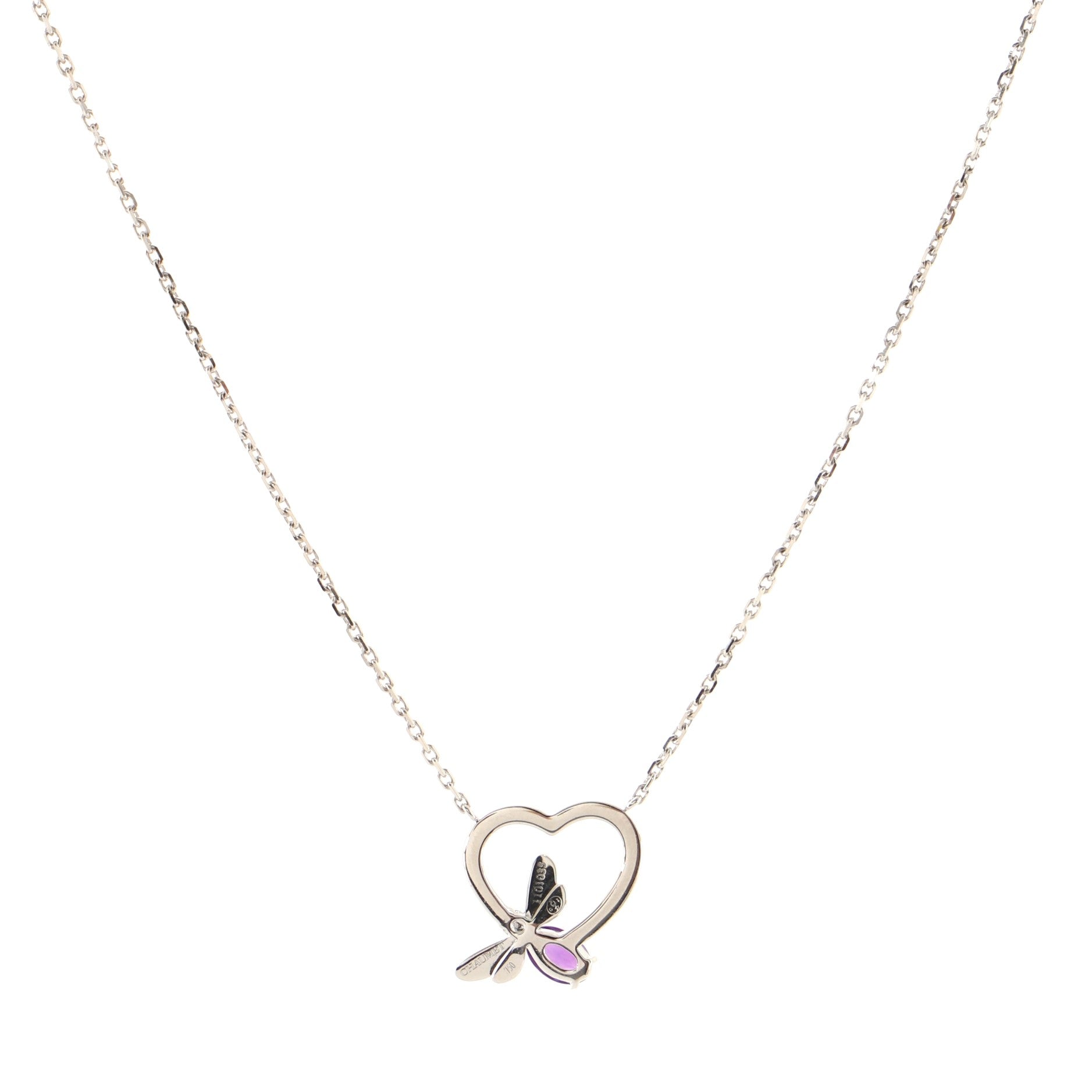 Attrape-Moi Heart Pendant Necklace 18K White Gold with Diamonds and Amethyst